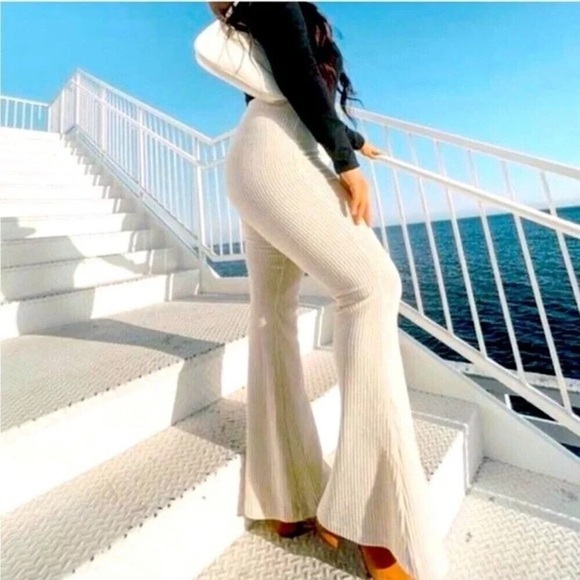 Aerie Groove On Velour Rib Flared High Rise Pants, Cream, NWT Retail $60 - Picture 7 of 7